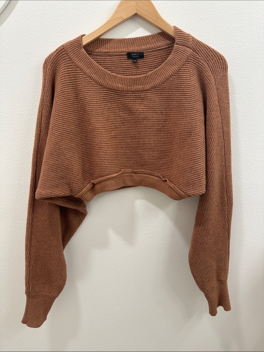 debut preppy cropped ribbed crew sweater — Chestnut Brown